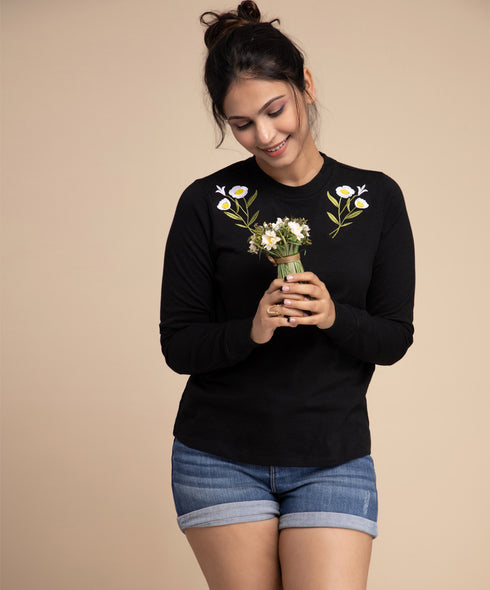 Shoulder Floral Bunch Long Sleeve Tshirt