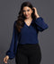 Navy Blue Long Sleeve Chiffon Top