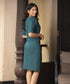 Teal Vneck Linen Shift Line Dress