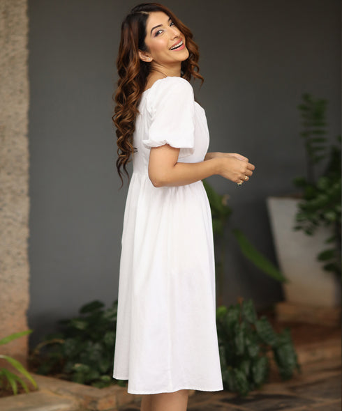Sweet Heart  Front Buttoned Linen Dress