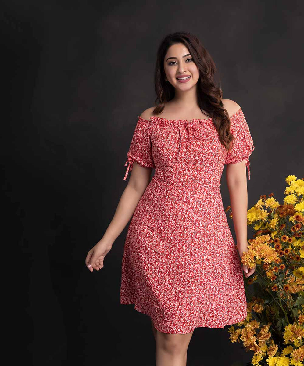 off shoulder dress sri lanka Red Off Shoulder Printed Mini Dress – Zigzag