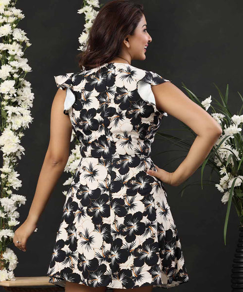 Vneck Sleeve Frilled Dress