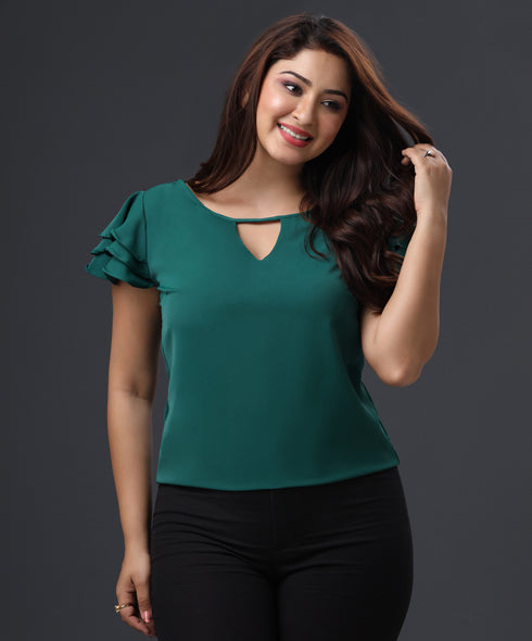 Front Open Sleeve Flared Green Top