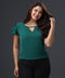 Front Open Sleeve Flared Green Top
