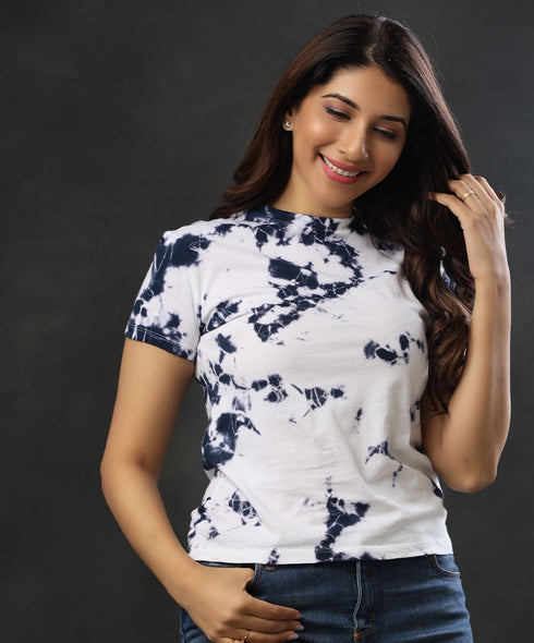 Navy-White Tie And Dye T-Shirt