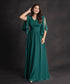 Green Front Slit Sleeve Flared Maxi