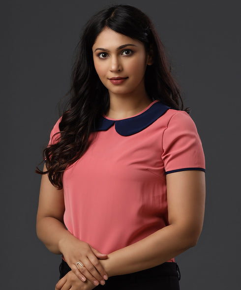 Contrast Peter Pan Collared Pink Top