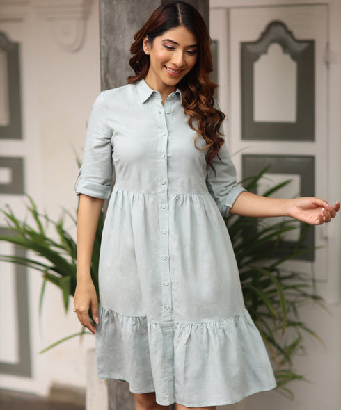 Separate Gathered Shirt Linen Dress