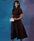 High Neck Short Sleeve Maroon Dress