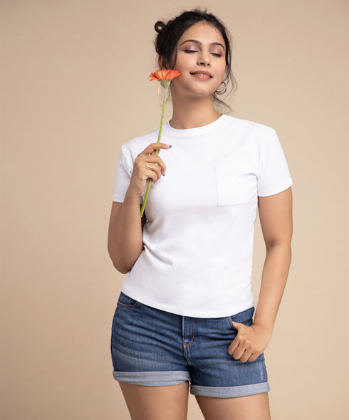 White Marl Pocket Crew Neck Tshirt