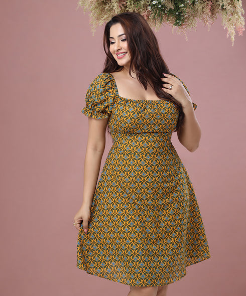 Square Neck Cute Mini Dress