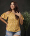 Floral Print Cold Shoulder Mustard Blouse