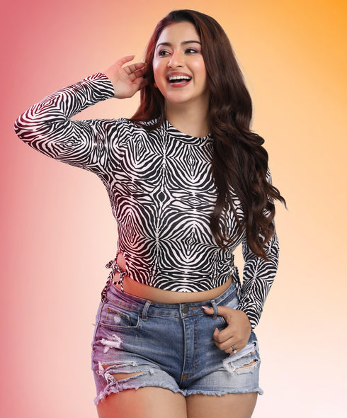 Side Open Long Sleeve Black Top