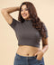 Half Sleeve High-Neck Grey Crop Top
