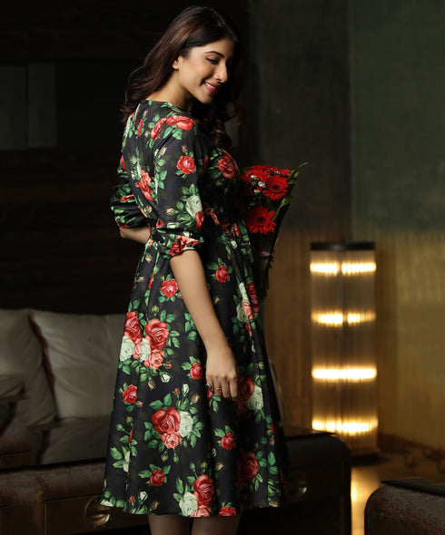 Floral Printed Knee Length Dress