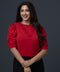 Vneck Detailed Gathered Red Top