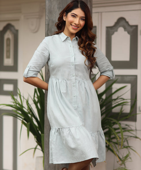 Separate Gathered Shirt Linen Dress