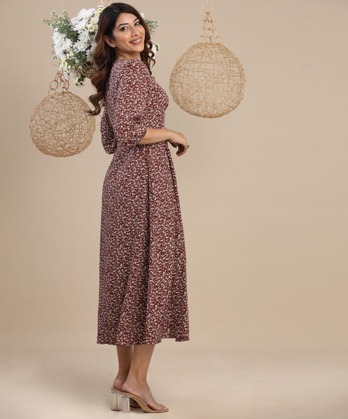 Deep Vneck Long Sleeve Midi Dress