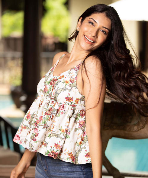 V-Neck Strappy Floral Top