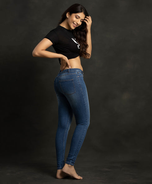 Mid Waist Skinny Type Blue Jean