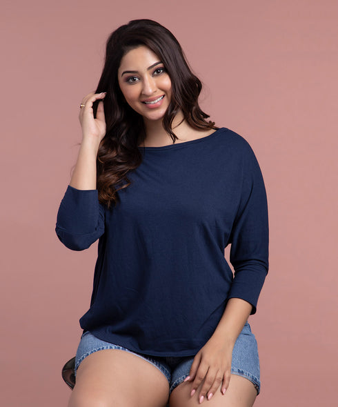 Navy Three Quarter Sleeve Tshirt