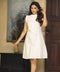 Center Front Neck Gathered Frill Linen Dress