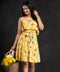 Yellow Frilled Mini Printed Dress