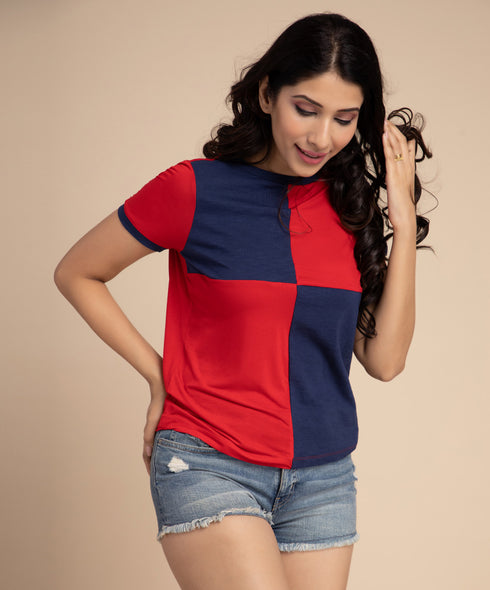 Red Blue Square Panel Tshirt