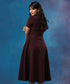 High Neck Short Sleeve Maroon Dress