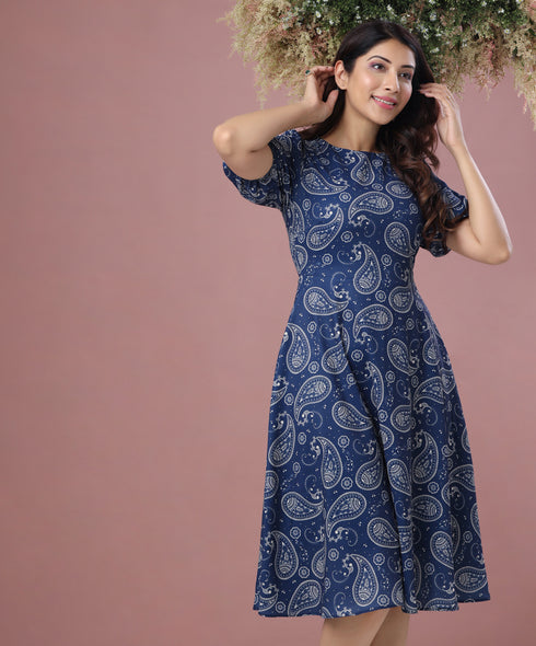 Puff Sleeve Paisley Printed Dress