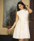 Center Front Neck Gathered Frill Linen Dress