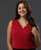 Solid Scallop Sleeveless Red Top