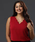 Solid Scallop Sleeveless Red Top