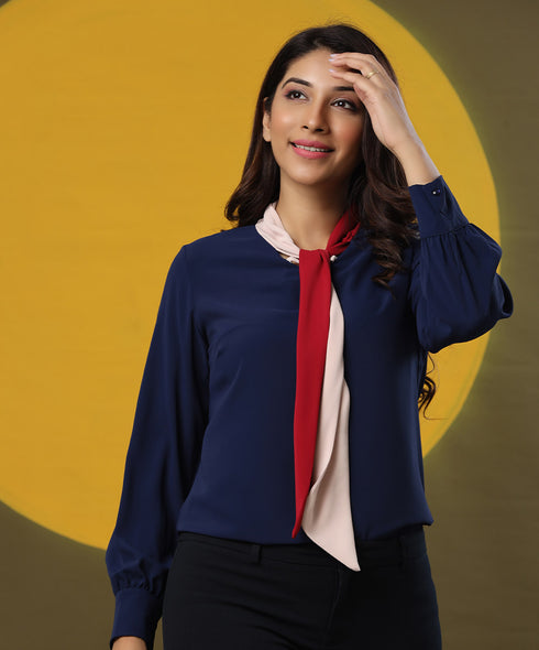 Contrast Tie Chiffon Top