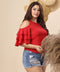 Cold Shoulder Sleeve Flared Red Top