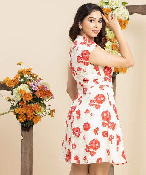 Mini Floral Dress Sideneck Tie Dress