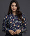 Blue Floral Printed Mock Neck Top