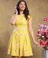 Waistless Short Sleeve Printed Yellow Dress
