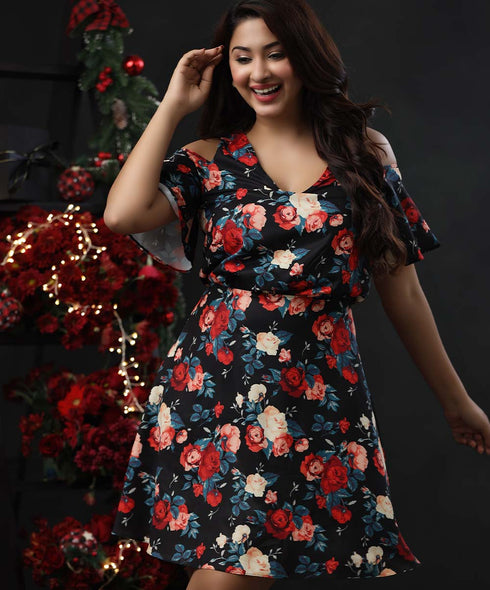 Cold Shoulder Printed Mini Dress