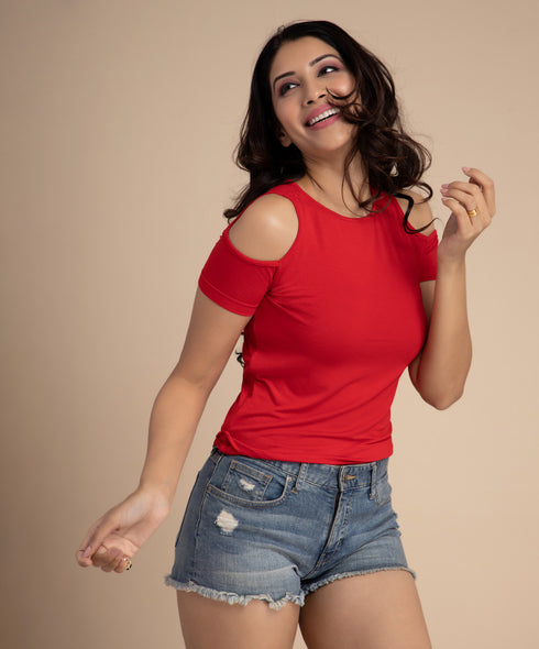 Cold Shoulder Red Tshirt
