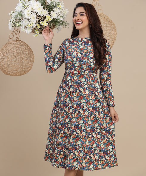 Side Pocket High Round Neck Dress