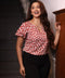 Sleeve Flared Printed Front Peak-A-Boo Top