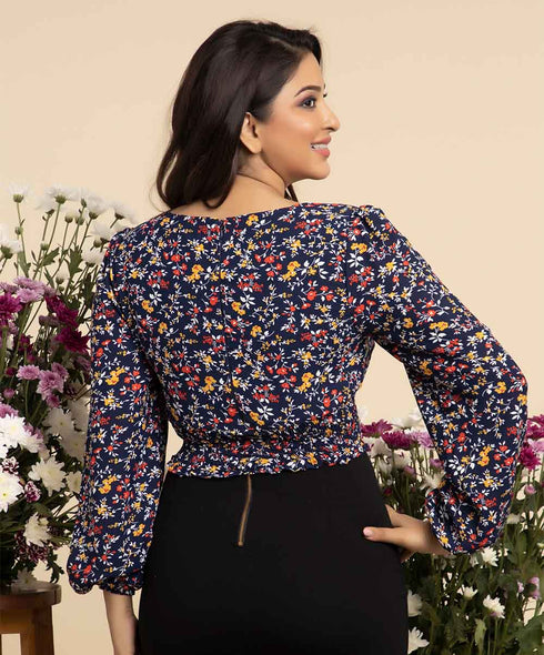Bishop Sleeve Shirred Detail Floral Top