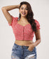 Puffed Sleeve Front Buttoned Crop Top