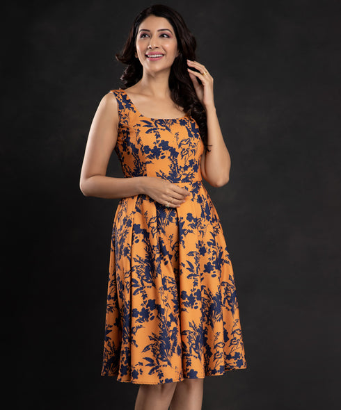 Harvest Gold Sketch Floral Dress