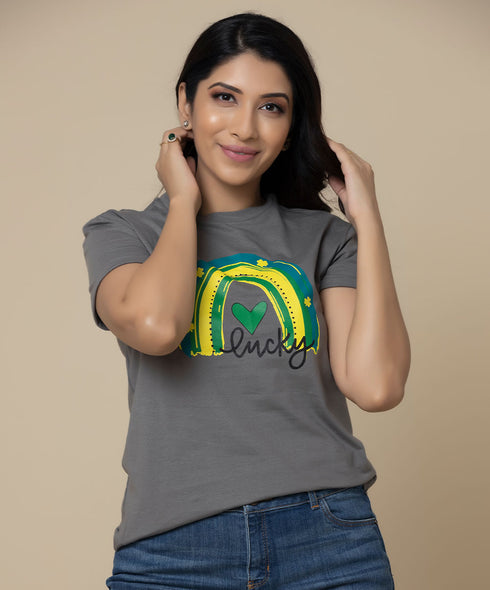 Short Sleeve Green Rainbow Printed T-Shirt