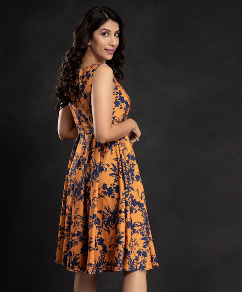 Harvest Gold Sketch Floral Dress