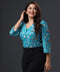 Printed Lantern Sleeve Blue Chiffon Top