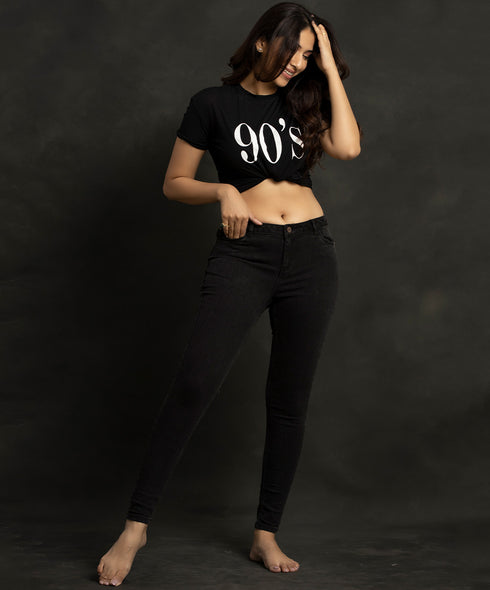 Mid Waist Skinny Type Black Jean