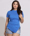 Side Gathered Crew Neck Blue Tshirt
